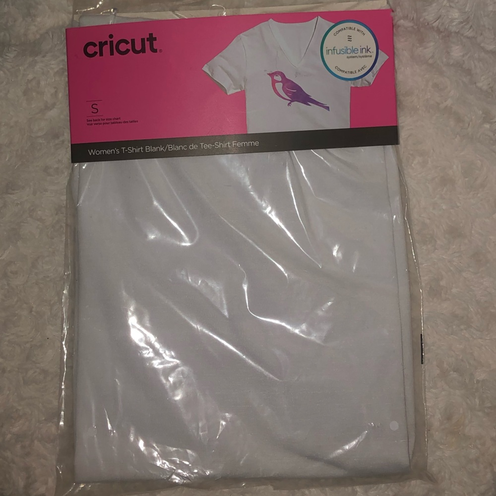 Small White V- Neck Cricut Infusible Ink T-Shirt
